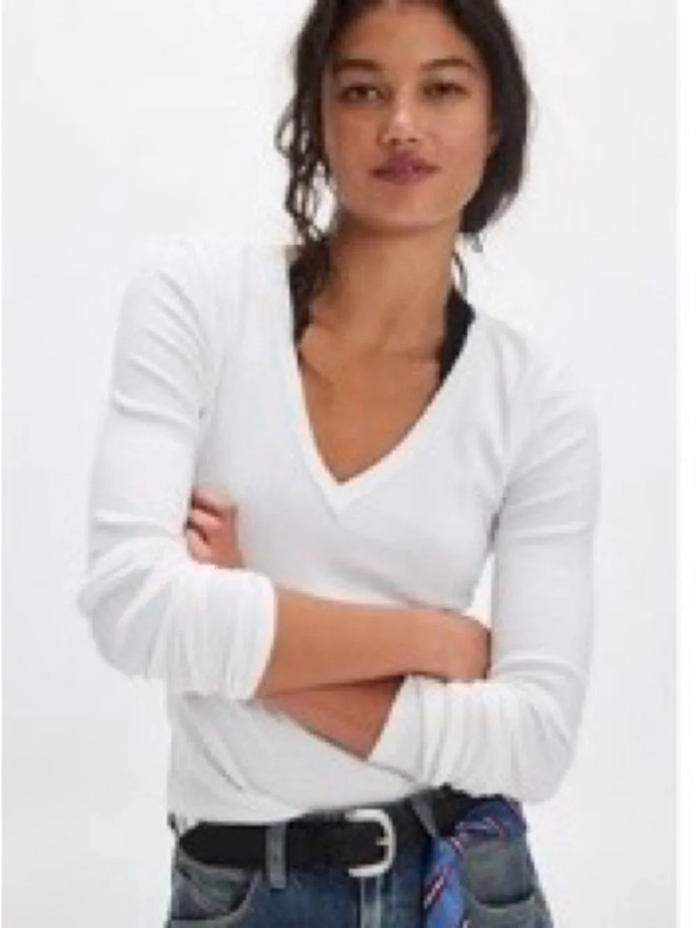We The Free White Ribbed V-Neck Top